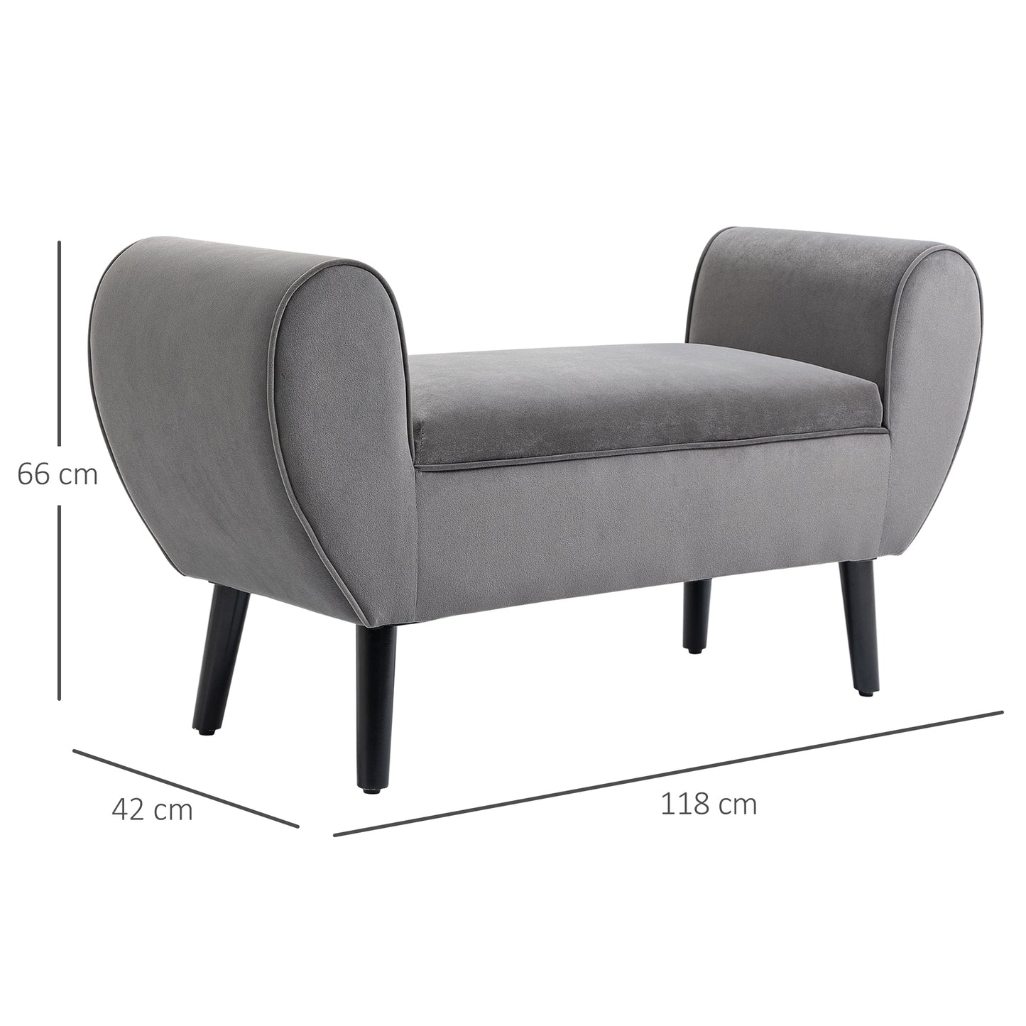 HOMCOM Polsterbank mit Stauraum und Armlehnen, Truhenbank für Flur, Schlafzimmer, Wohnzimmer, 118 x 42 x 66 cm, Dunkelgrau