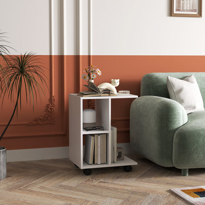 HOMCOM Beistelltisch in C-Form, Kaffeetisch, Couchtisch, Eckschreibtisch, mit Rollen, E1-Spanplatte, 45 x 35 x 58 cm, Weiß