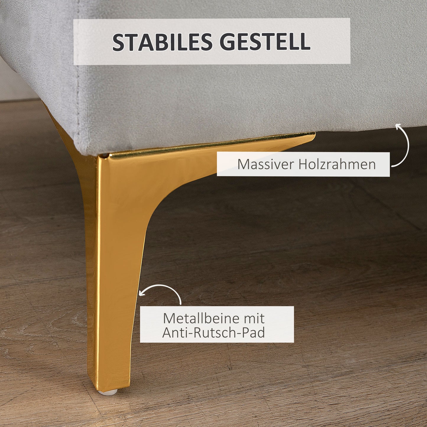 HOMCOM Sitzbank Bettbank Schuhbank mit erhöhten Beine Schlafzimmer Samt Hellgrau