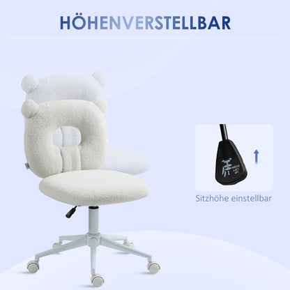 HOMCOM Bürostuhl Schreibtischstuhl, höhenverstellbar, Teddyfell, 50 cm x 56 cm x 90 cm, Weiß