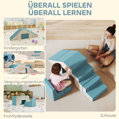 AIYAPLAY 2-teiliges weiches Spielblöcke-Set für Kleinkinder, Kunstleder, Schaumstoff, zum Klettern, Bauen, Spielen, Beige+Blau