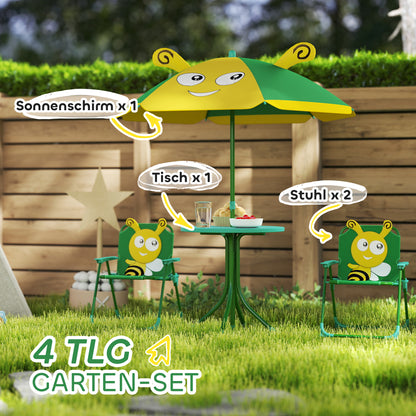 AIYAPLAY Gartenmöbel-Set für Kinder, Stühle, Tisch, Sonnenschirm, Bienen-Design, Grün+Gelb