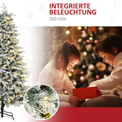 HOMCOM Künstlicher Weihnachtsbaum, Christbaum, inkl. Kunstschnee, LED-Lichter, 180 cm, Grün + Weiß