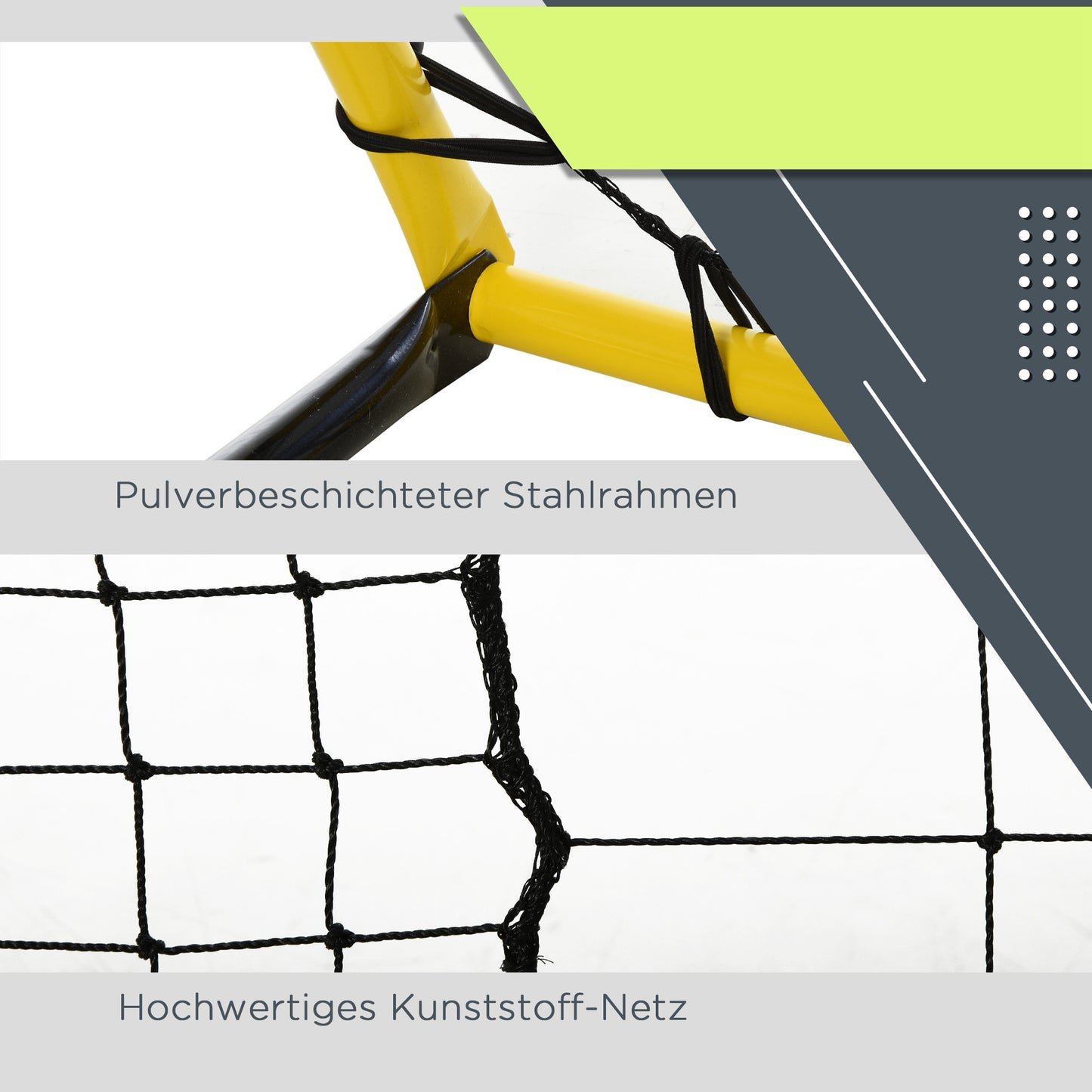 HOMCOM Kickback Fußball Rebounder Tor Rückprallwand Netz für Fußball, Basketball und Baseball, Stahl+PE, Gelb+Schwarz, 184 x 63 x 123 cm