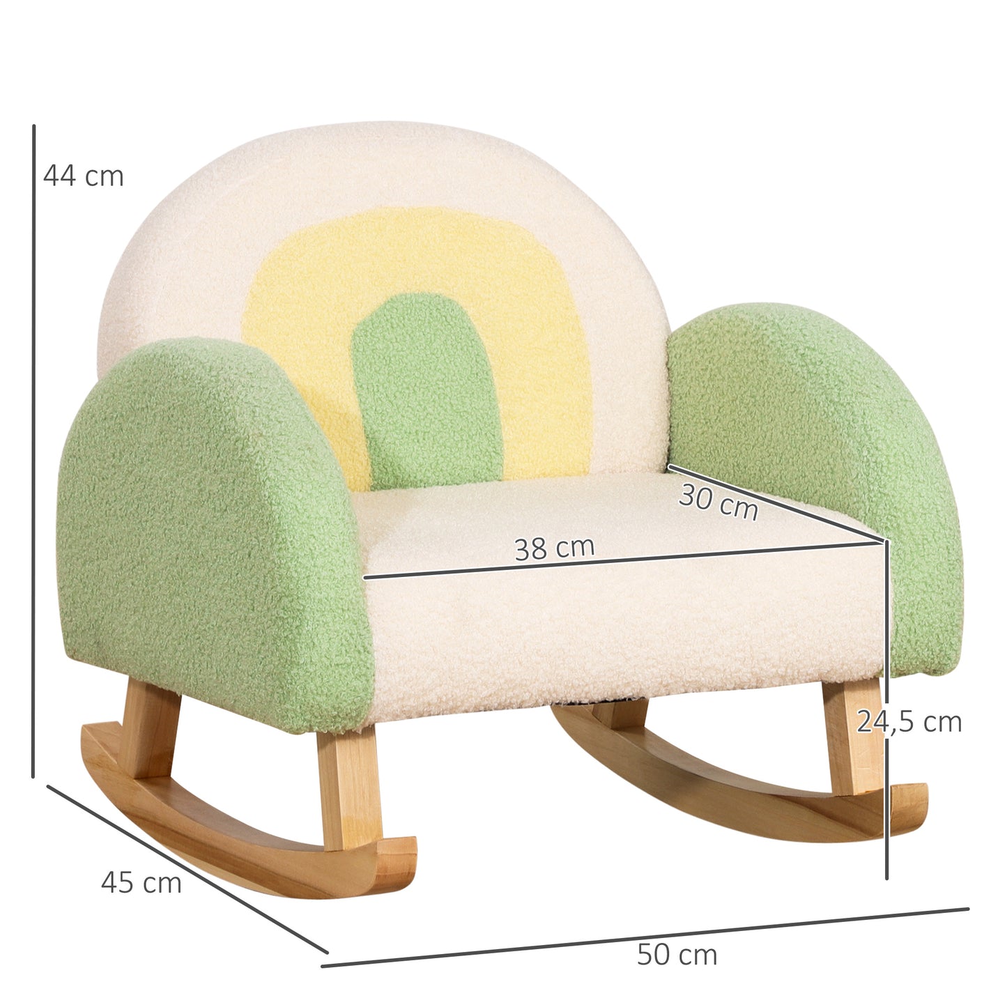 HOMCOM Schaukelstuhl für Kleinkinder Niedliches Design, Schaffell-Imitat, Eukalyptusholz Grün + Gelb Beige
