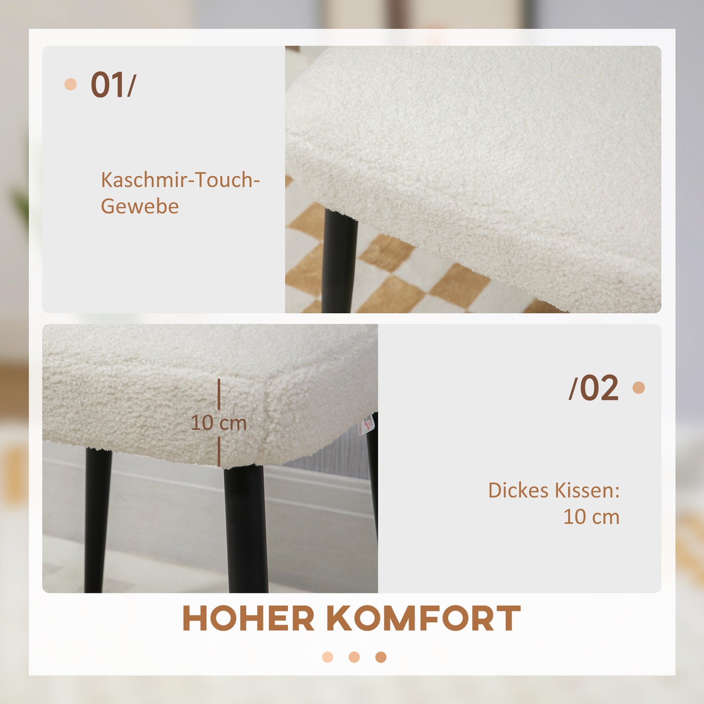 Aosom Hocker, Sitzhocker, Kaschmir-Optik, Fußhocker, Creme-Weiß