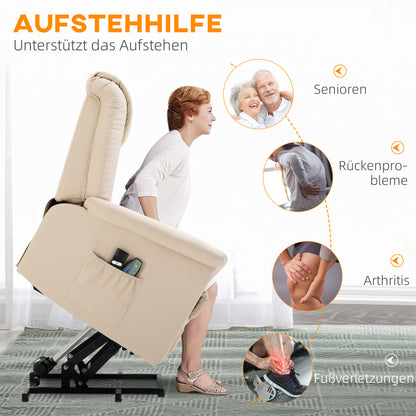 HOMCOM Massagestuhl mit Aufstehhilfe, 8 Vibrationspunkte, Heizfunktion, Fußstütze, Creme