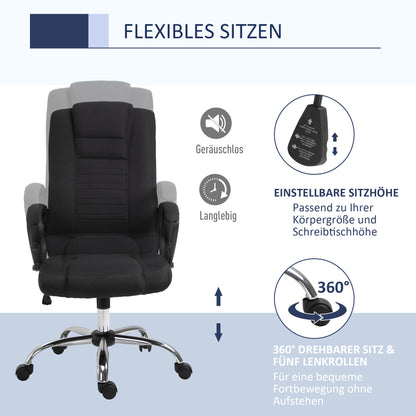 Vinsetto Bürostuhl Computerstuhl med Wippenfunktion Kopfstütze ergonomisk Schreibtischstuhl drehbar höhenverstellbar Leinen-Touch Schwarz 62 x 76 x 110-119 cm