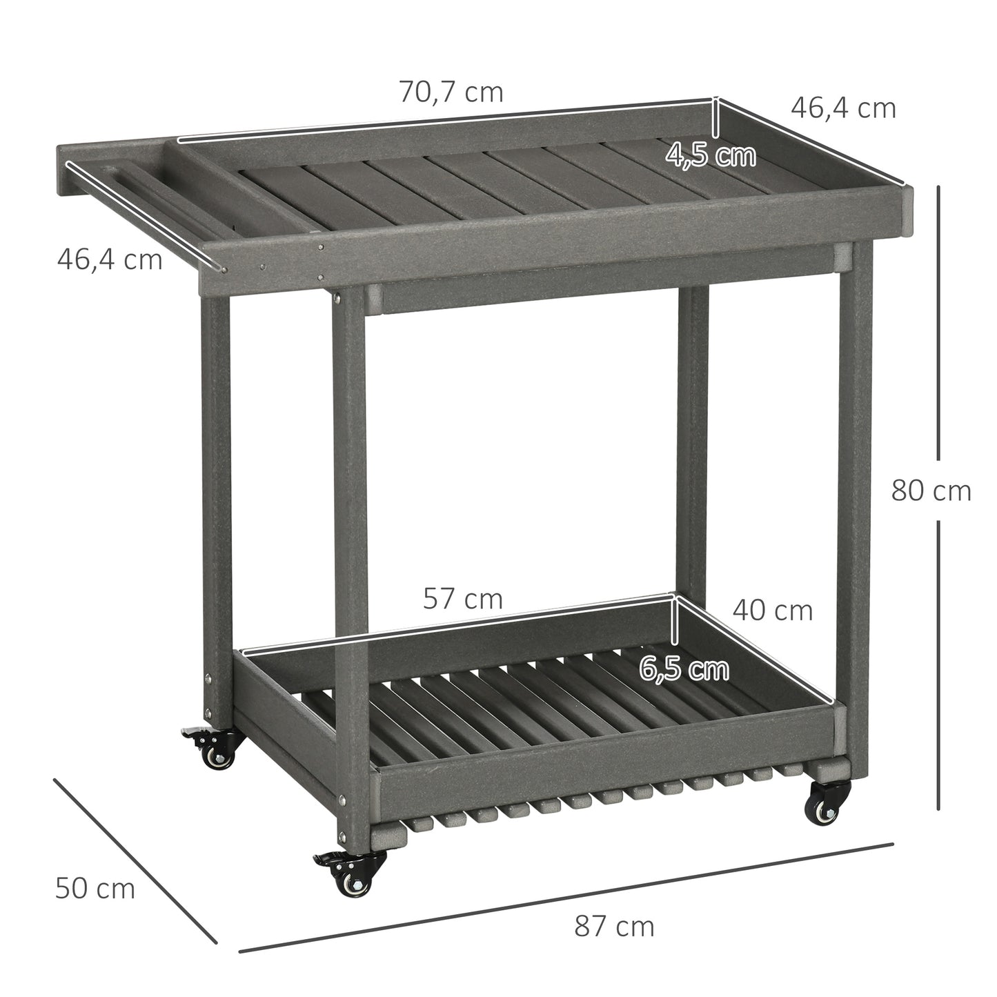 Outsunny Servierwagen mit Handtuchhaltern, 1 untere Ablage, 4 Rollen, 87 cm x 50 cm x 80 cm, Dunkelgrau