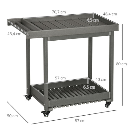 Outsunny Servierwagen mit Handtuchhaltern, 1 untere Ablage, 4 Rollen, 87 cm x 50 cm x 80 cm, Dunkelgrau
