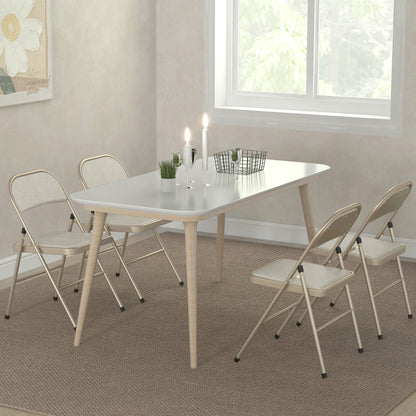 HOMCOM 4er-Set Klappstühle, Tragbare Bürostühle, Stahlbeine, Faltstuhl für Büro, Empfang, Wartezimmer, Leinenoptik Beige