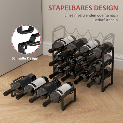 HOMCOM 4-stufiges Weinregal, freistehendes Regal für 16 Weinflaschen, Metall, Schwarz