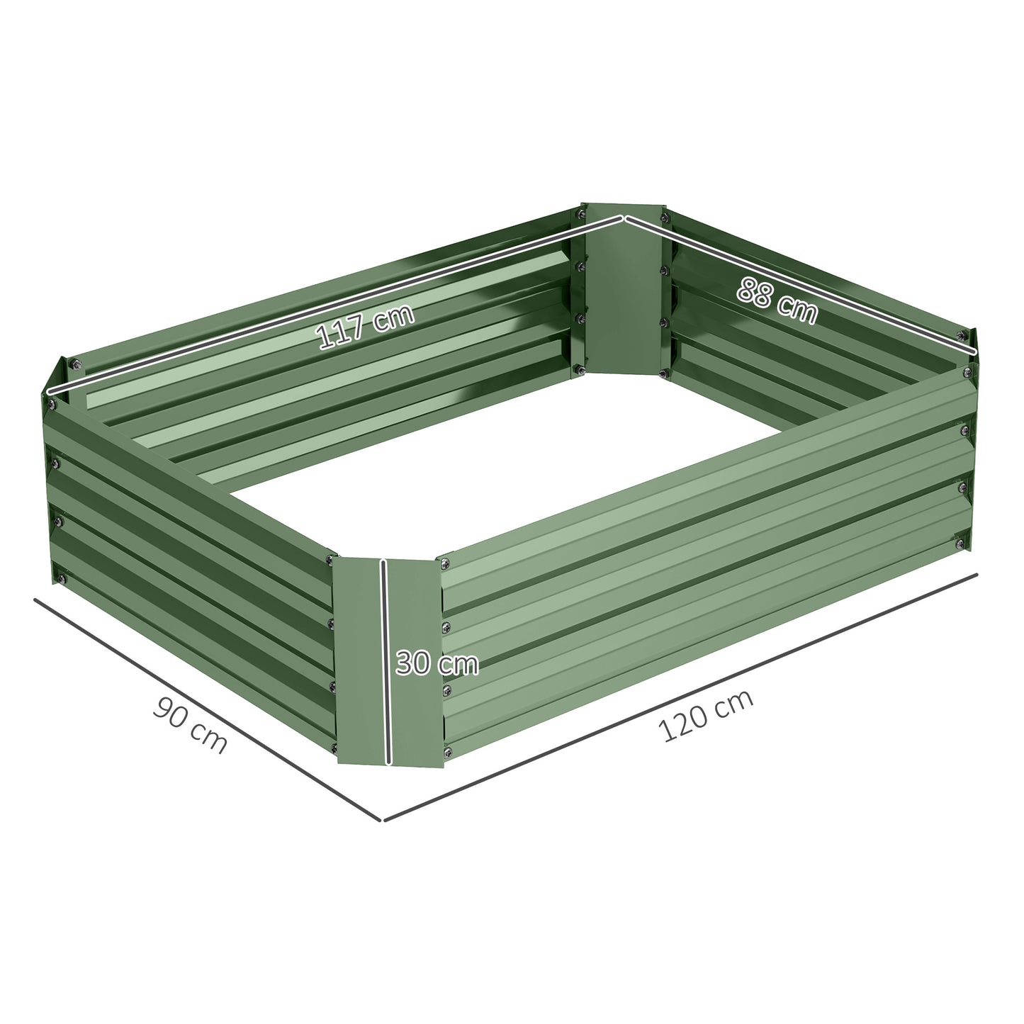 Outsunny Hochbeet aus verzinktem Stahl, Gartenbeet, Pflanzkasten für Garten, Blumenkasten, 120 x 90 x 30 cm, Dunkelgrün