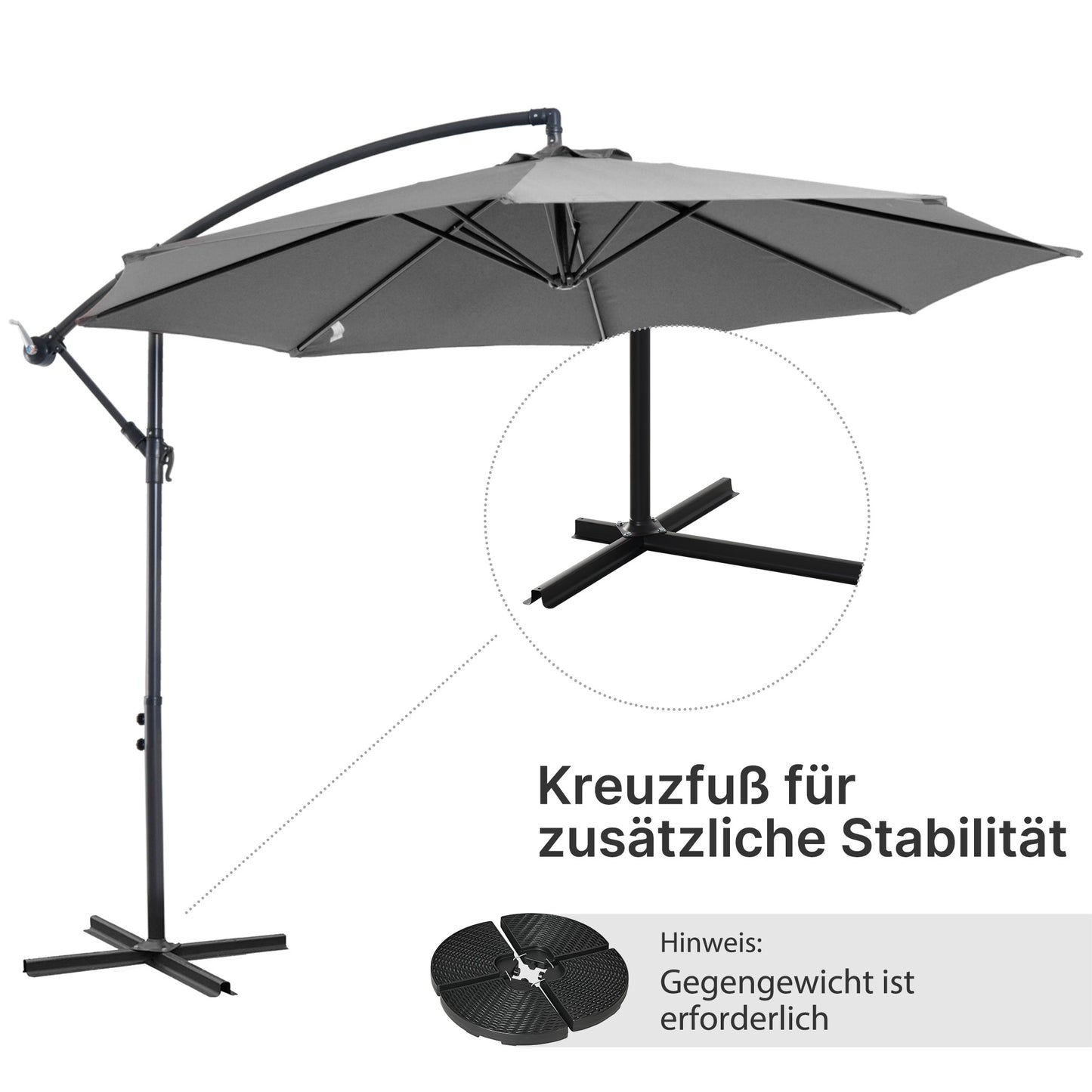 Outsunny Sonnenschirm mit Handkurbel Wetterbeständig 2,95 mx 2,95 mx 2,45 m Polyester Stahl Schwarz