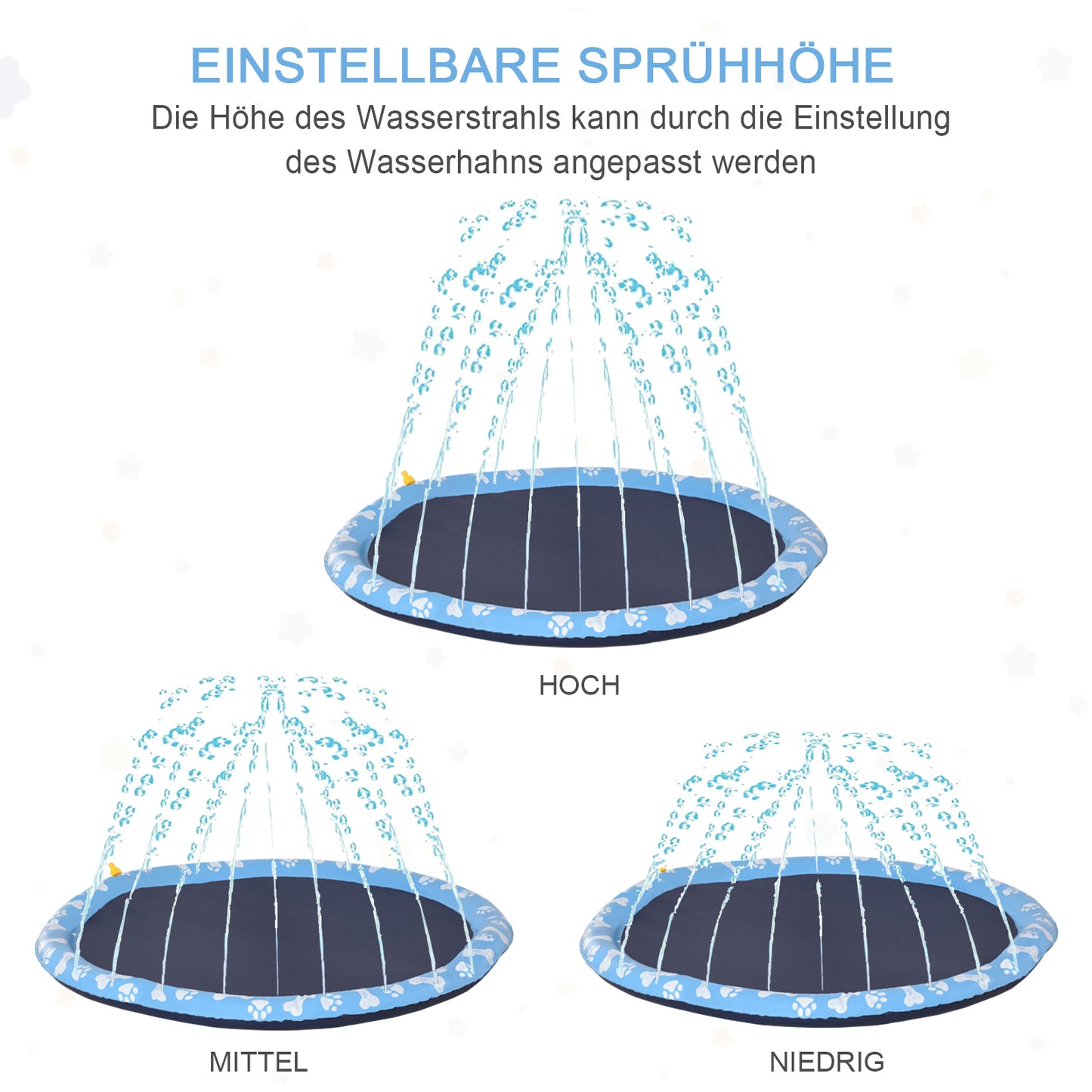 PawHut Hundepool, Planschbecken, mit Wasserdüse, rund, rutschfest, blau, Ø150 cm