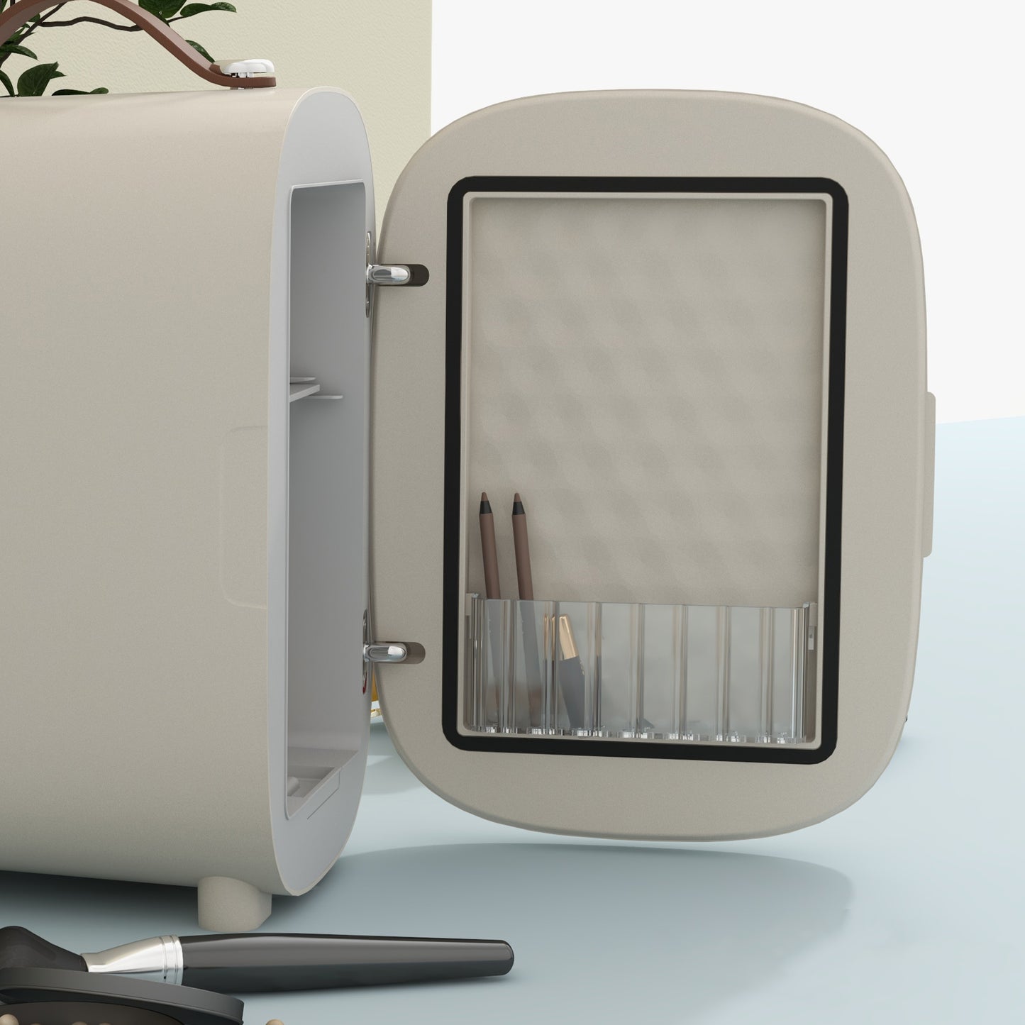 HOMCOM Mini Kühlschrank Kühlschrank Beauty Fridge, 4 L Fassungsvermögen, 20,3 x 26,3 x 28 cm, Cremeweiß