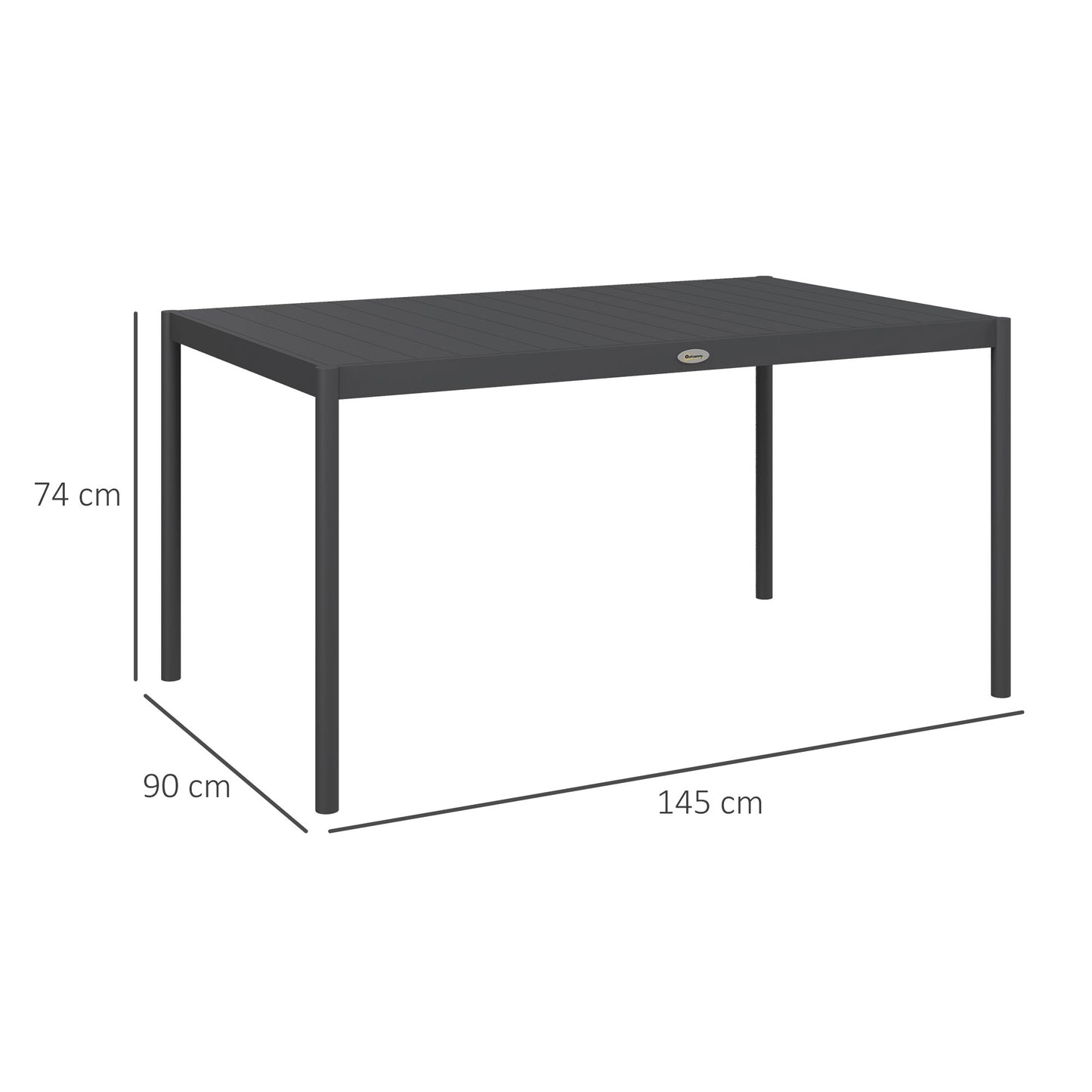 Outsunny Gartentisch Outdoortisch, wetterbeständig, Aluminium, 145 x 90 x 74 cm, Dunkelgrau