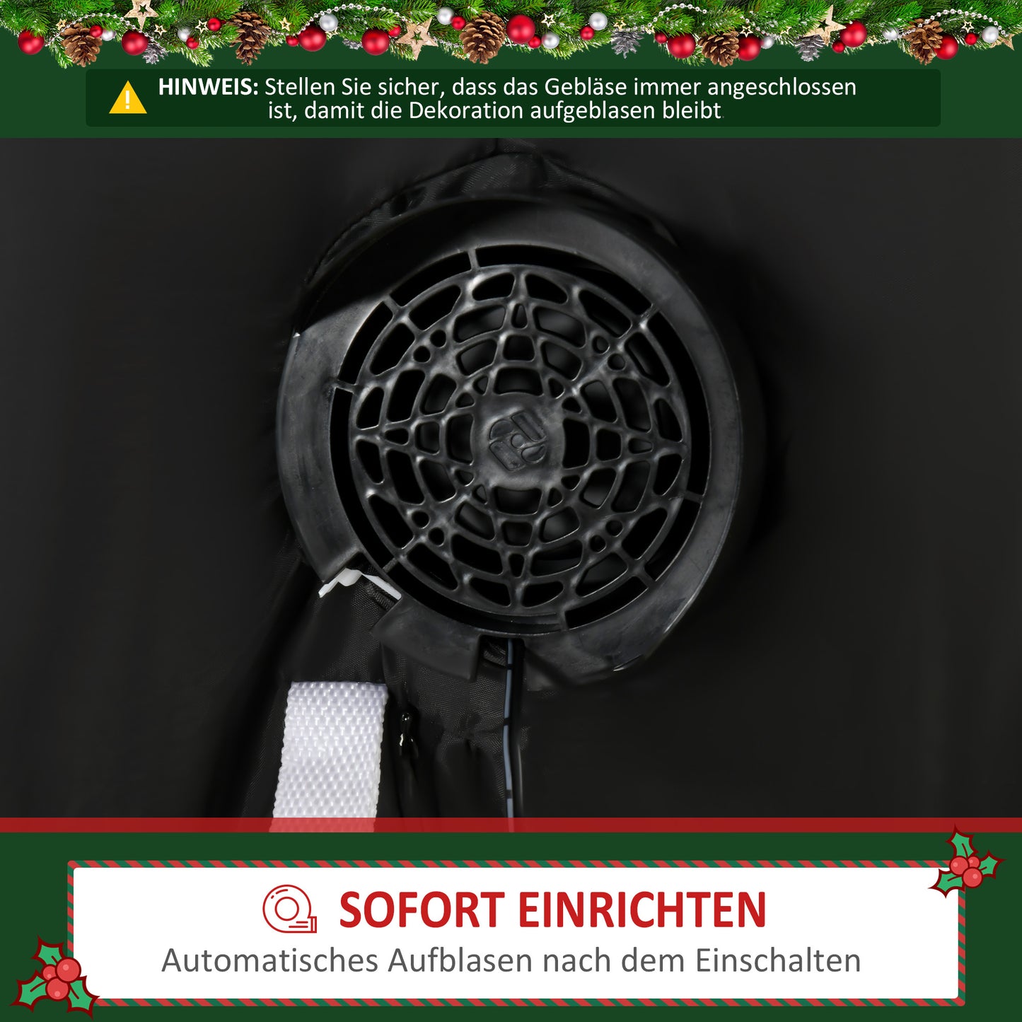 HOMCOM Weihnachtsmann, 2,40 m groß, mit LED-Beleuchtung, selbstaufblasende Gartendeko
