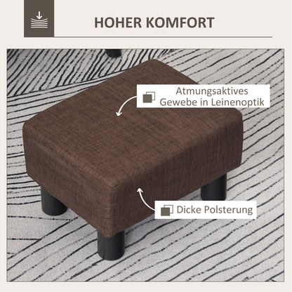 HOMCOM Hocker mit Stoffbezug in Leinenoptik, bis 110 kg, braun, 40 x 30 x 24cm
