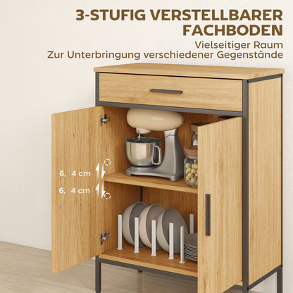 HOMCOM Badezimmerschrank, zweistufige Regale, große Schublade, Industriestil, Eichenoptik