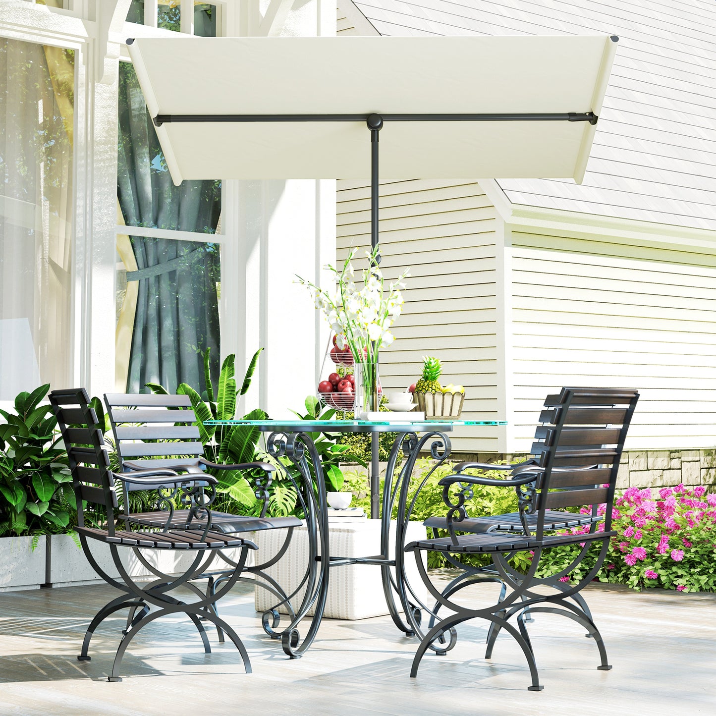 Outsunny Sonnenschirm 180 Grad drehbar Höhenverstellbar Gartenschirm mit Aluminium-Mast 150x205cm Beige