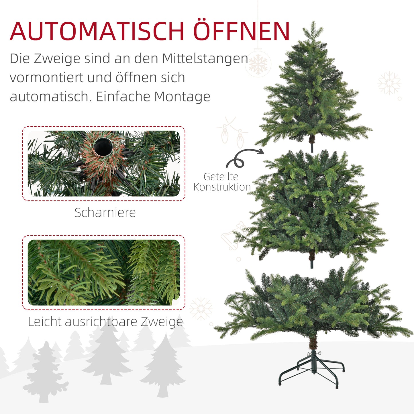 HOMCOM Künstlicher Weihnachtsbaum, realistisches Aussehen, flammhemmend, stabiler Metallfuß, 183 cm, Grün