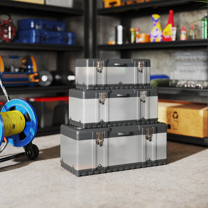 HOMCOM 3-teiliges Werkzeugkasten-Set, Edelstahl, Kunststoff, Silberfarben