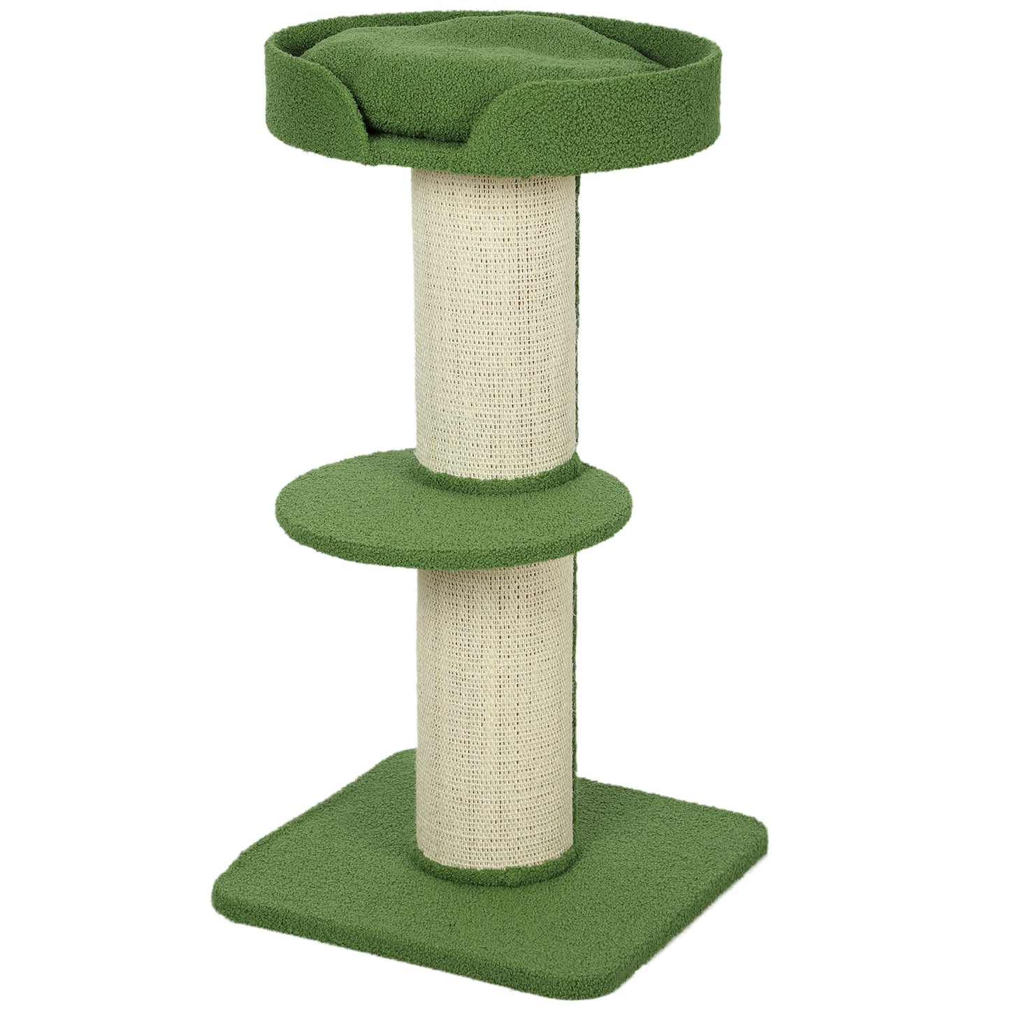 PawHut Katzenbaum 91cm Spielbaum mit Katzenbett, Plattform Lammwolle Grün
