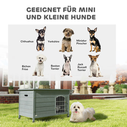 PawHut Hundehütte, Hundehaus mit Tür, Hundebox, Haustierhütte, Tannenholz, Dunkelgrau