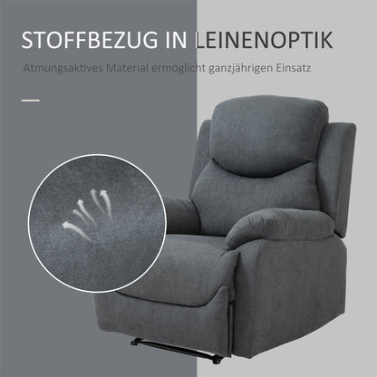 HOMCOM Sessel mit Liegefunktion für Wohnzimmer, 150° neigbar, Leinenoptik, Dunkelgrau