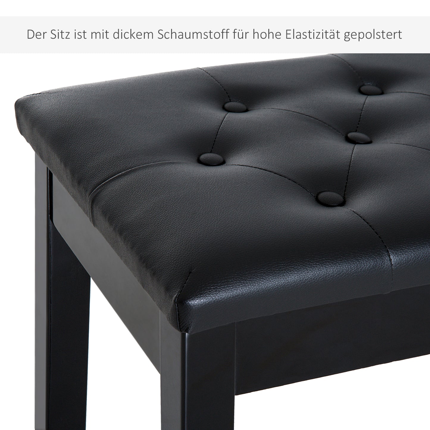 HOMCOM Klavierhocker, Klavierbank mit Verstecktem Stauraum, Klavierstuhl mit Kunstleder Kissen, Pianobank, Massivholz Keyboardbank für Piano, Keyboard, 76 x 36 x 50 cm, Schwarz
