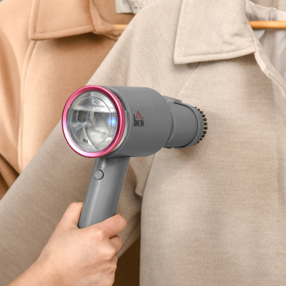 HOMCOM Dampfglätter Dampfbürste Steamer Reisebügeleisen faltbar Kleidung Hemden Dampfbügeleisen mit 160 ml Wassertank 1520 W schnelles Aufheizen Aluminium Kunststoff Grau+Rosa 27,5 x 18,2 x 9 cm