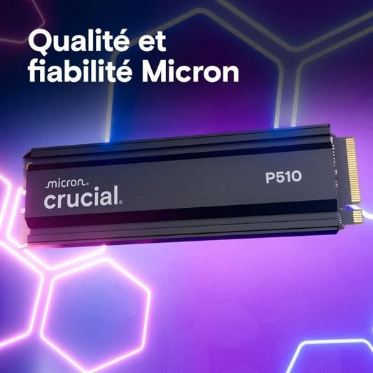 CRUCIAL - P510 - Internal SSD - 1 TB - PCIe Gen4 NVMe M.2 - With heatsink - Read speed up to 1100 MB/s - CT1000P510SSD5