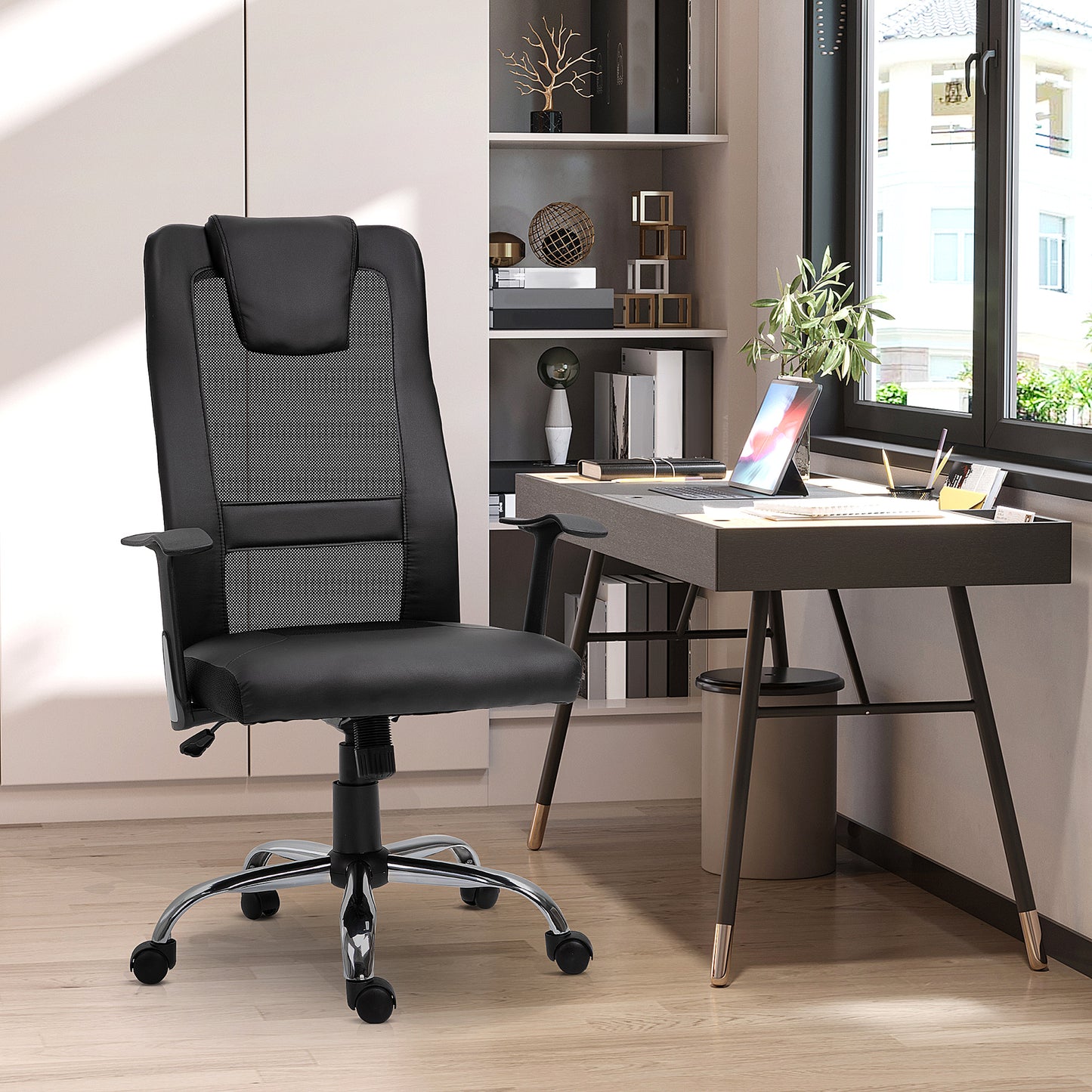 Vinsetto Bürostuhl Drehstuhl höhenverstellbar Chefsessel Schreibtischstuhl ergonomisk PU schwarz 66 x 73 x 108-118 cm