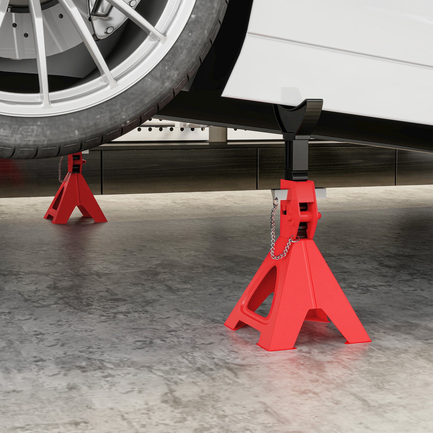 HOMCOM Unterstellbock 3 Tonnen Traglast 2 Stück Stützbock inkl Sicherungssplint 10 stufig Höhenverstellbar Rot