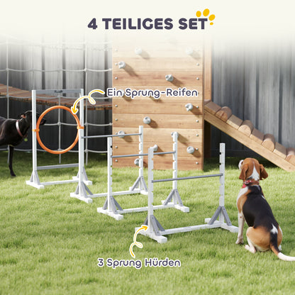 PawHut Agility Set Hunde 4-teiliges Agility-Ausrüstung für Hundetraining mit höhenverstellbar Hürden Reifen Weiß