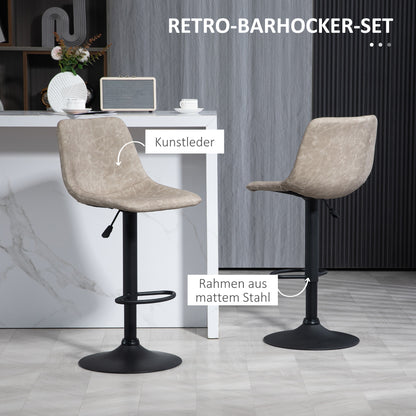 HOMCOM Barhocker im 2er-Set, Retro-Design, höhenverstellbar, drehbar, Kunstleder, 42 x 48 x 91-112 cm, Beige