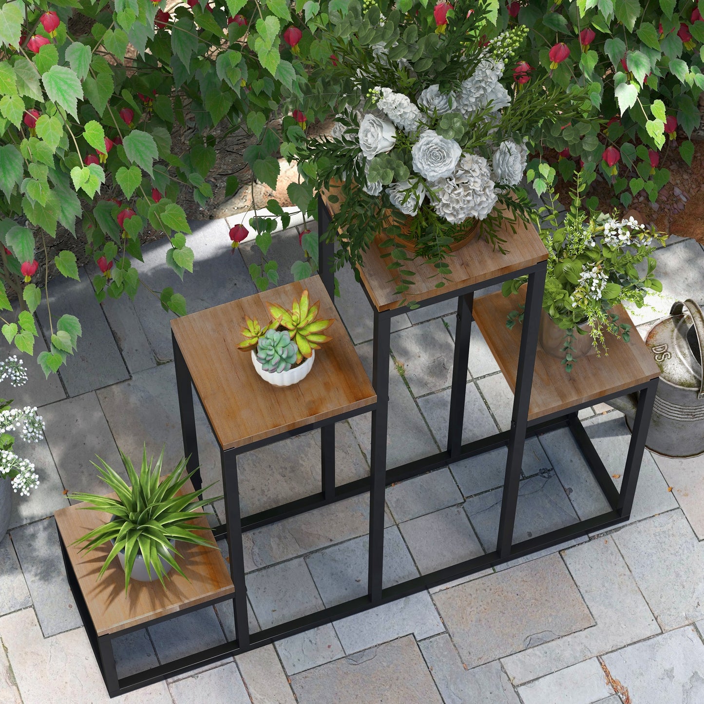 Outsunny Blumenregal, 4 Etagen, Indoor & Outdoor, Metallrahmen, 80 x 20 x 74 cm