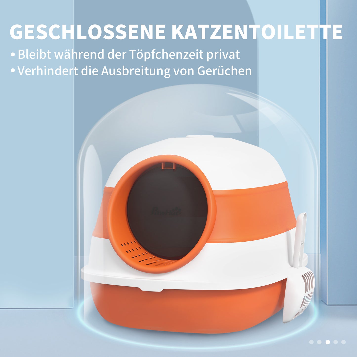 PawHut Katzentoilette, mit Deckel und Streuschaufel, für Katzen bis 5 kg, 52x41x38 cm, Weiß/Orange