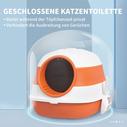 PawHut Katzentoilette, mit Deckel und Streuschaufel, für Katzen bis 5 kg, 52x41x38 cm, Weiß/Orange