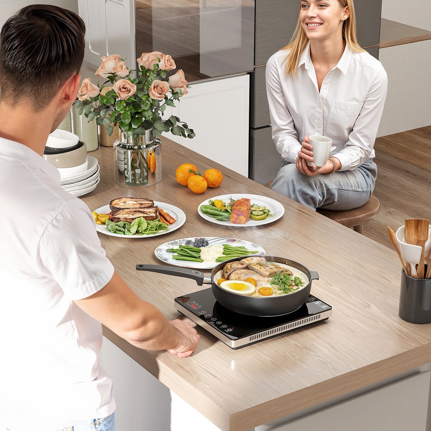 HOMCOM Kochplatte, Induktionskocher mit 10-Stufen-Temperatur, Touchpanel, Schwarz