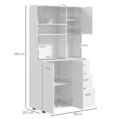 HOMCOM Küchenschrank, Buffet, 3 Schubladen, 3 Regale, viel Stauraum, 89x39,5x168cm, Weiß