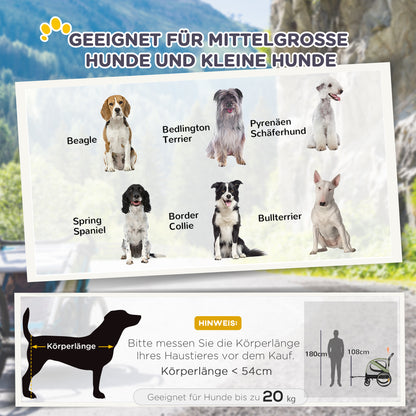 PawHut 2-in-1 Hundebuggy, Hundefahrradanhänger, klappbar, vattenfest, för Hunde bis 20 kg, Grün