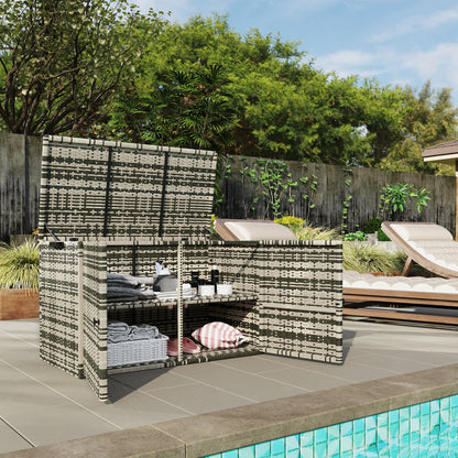 Outsunny Rattan Auflagenbox 350L 2-Ebenne Kissenbox mit Deckel Hebestangen Tragegriffe 118 x 57 x 69 cm Mischgrau