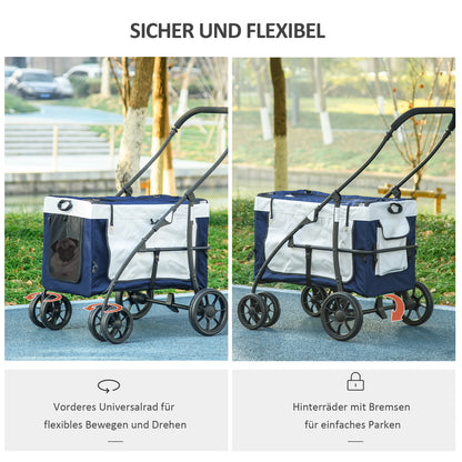 PawHut Hundbuggy Haustierbuggy Haustiertransporter bis 10kg klappbar verstellbare Trageriemen abnehmbarer Korb 81 x 58 x 97,5 cm Schwarz + Blau + Weiß