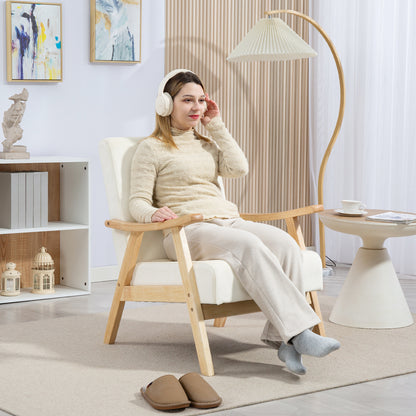 HOMCOM Polstersessel, Schaumstoff-Füllung, Kautschukholz-Rahmen, Cremeweiß