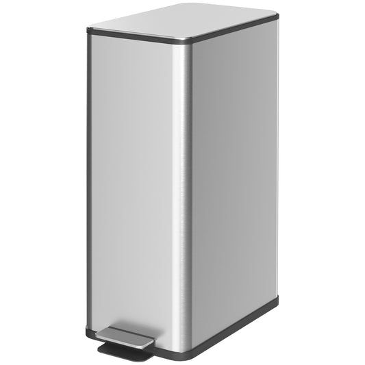 HOMCOM Mülleimer 20L, Soft-Close-Deckel, Deodorant-Fach, Fingerabdrucksicher, Edelstahl, Silber