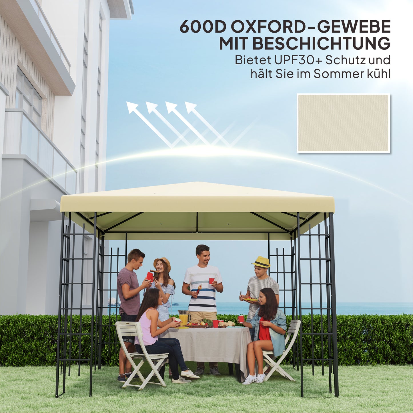 Outsunny 3 x 3 m Ersatzplane für Pavillon, Plane für Garten-Pavillon, mit Wasserablauföffnungen, UPF30+, Cremeweiß