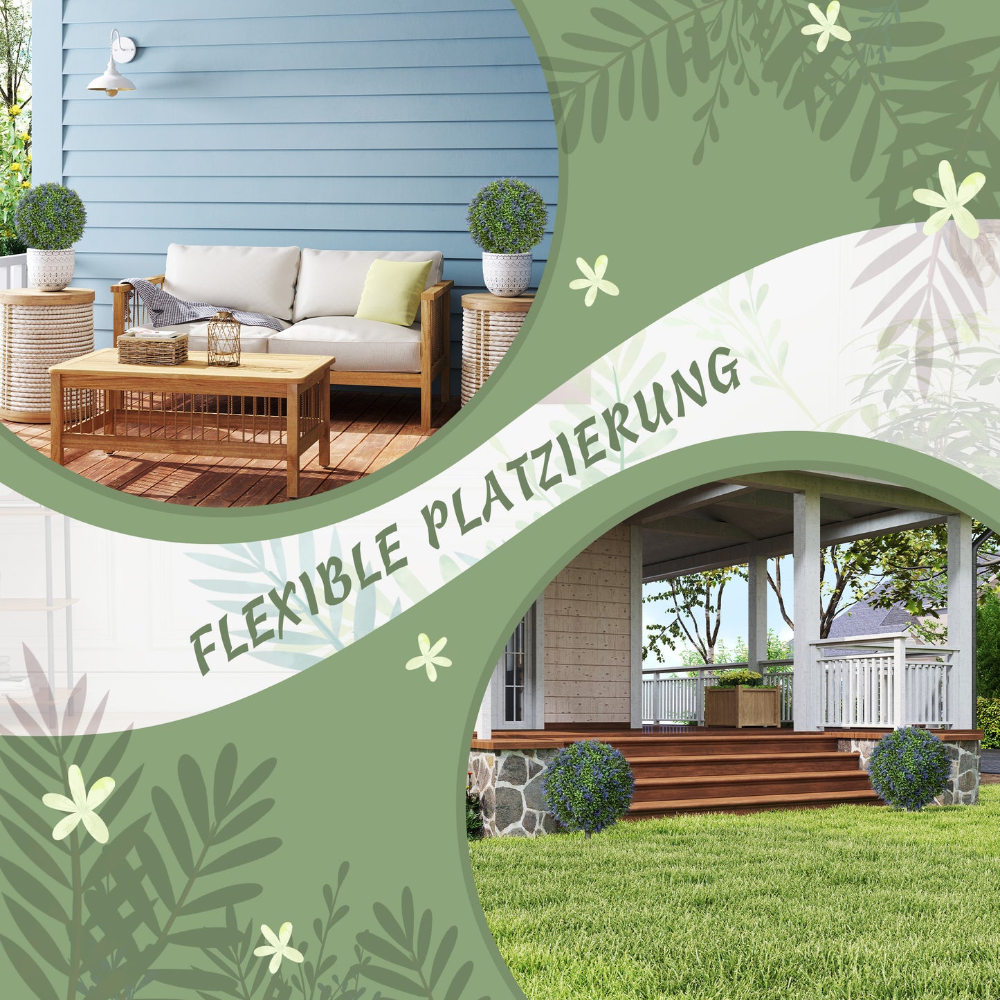 HOMCOM 2-teiliges Kunstbaum-Set, Künstliche Lavendelbäume, Erdspieße, UV-beständig