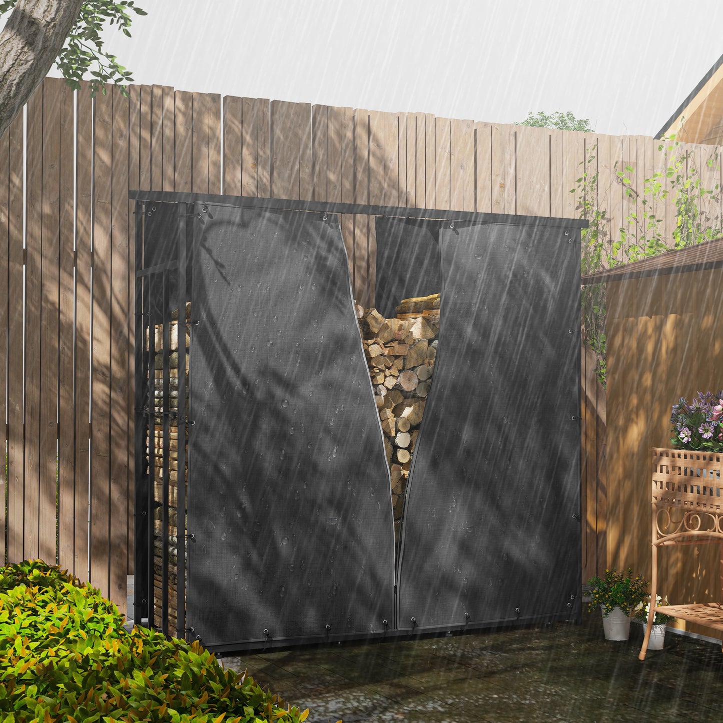 Outsunny Abdeckung für Brennholzregal, 2er-Set, wetterfest &amp; staubdicht, 174x173 &amp; 174x161,5, Schwarz